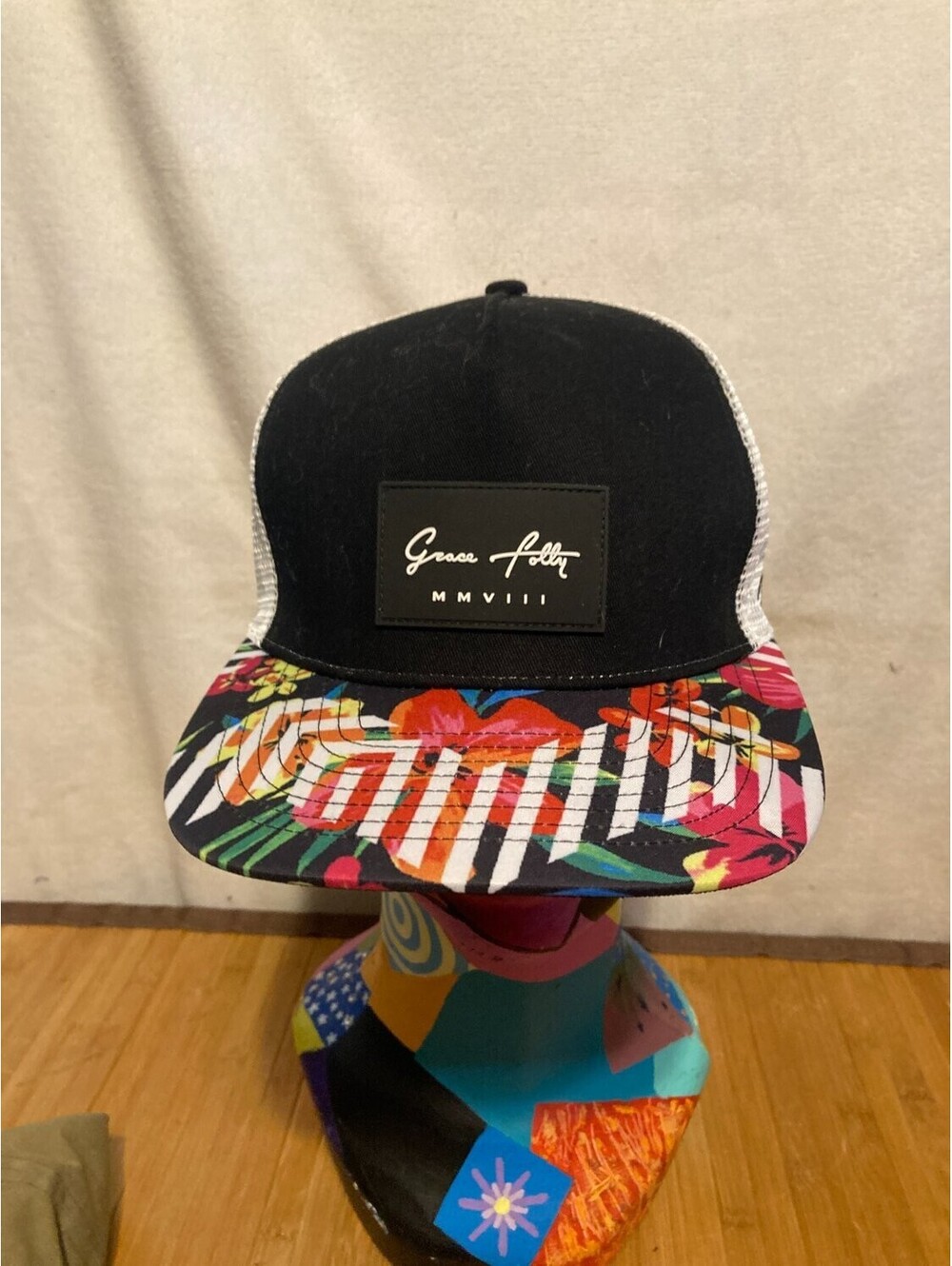 Grace Folly Mmviii Trucker Hat Unisex OS Multicolor Side Embroidered Logo Floral